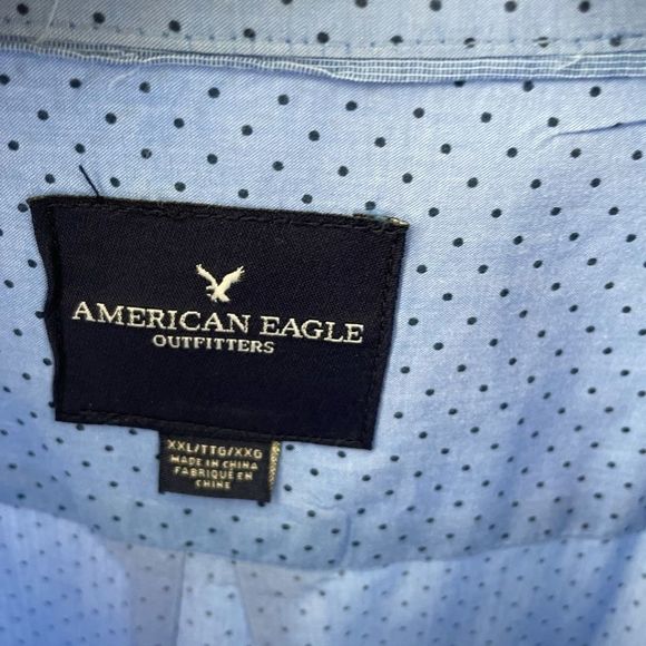American Eagle Sz XXL Dress shirt Blue polkadot long sleeve button down collar - Picture 4 of 6